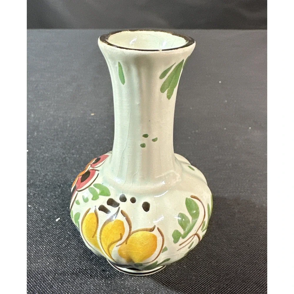 Vintage Dutch Delft Polychrome Hand Painted Floral Bud Vase Holland 4